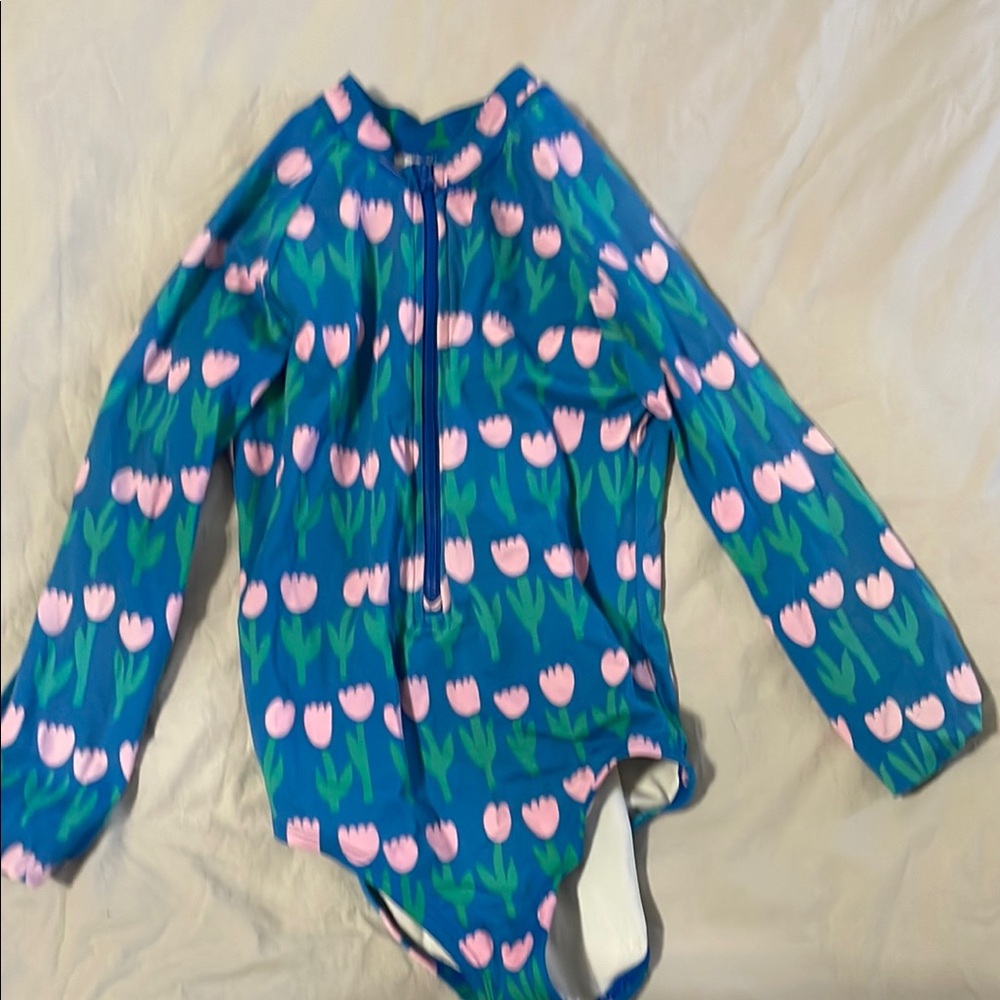 Hannah Andersson Floral Blue and Pink Long Sleeve Swimsuit